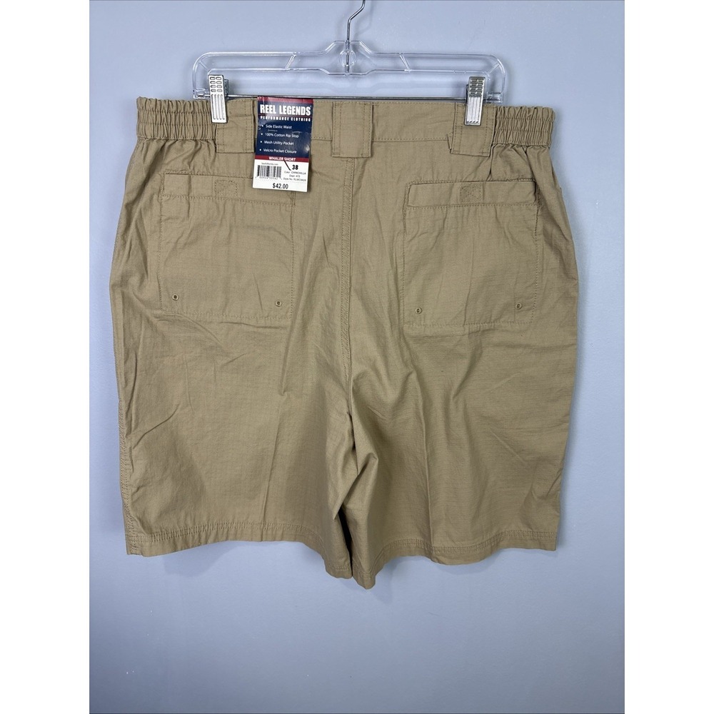 Reel Legends Tan Fishing Shorts Mens 38 Elastic Waist Performance Boat Shorts